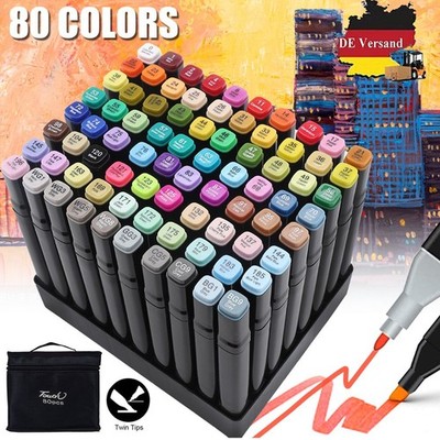 80 Farben Marker Stifte Set mit Doppelköpfiger, Alkoholmarker Set mit Basis NEU