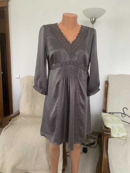 Women Hallhuber Dress Grey Silk 42 / XL / 50