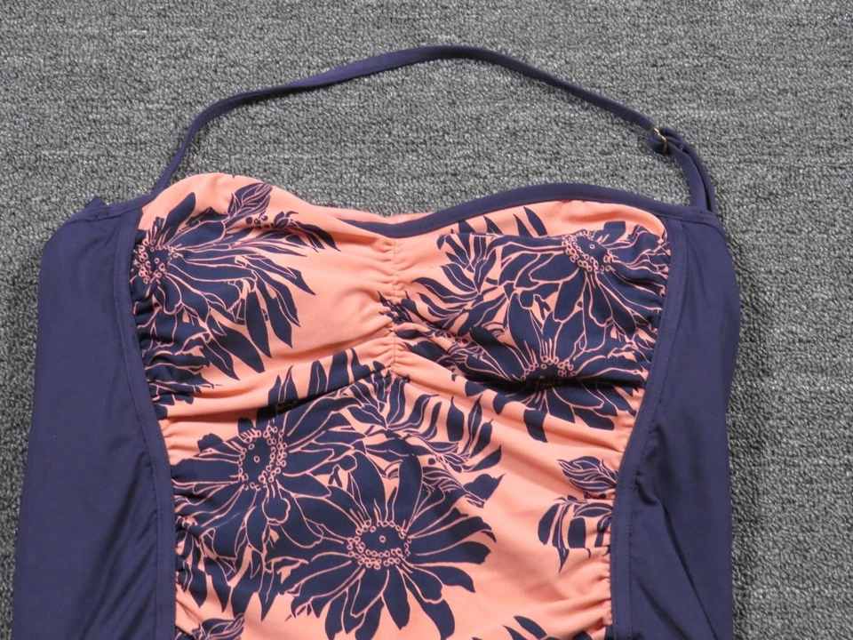 Traje de baño de playa Ann Taylor LOFT para mujer 12 melocotón azul marino de una pieza floral acanalado Foto 2 de 4