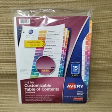 Avery Ready Index Customizable Table of Contents Dividers 15-Tab Ltr 6 Sets New