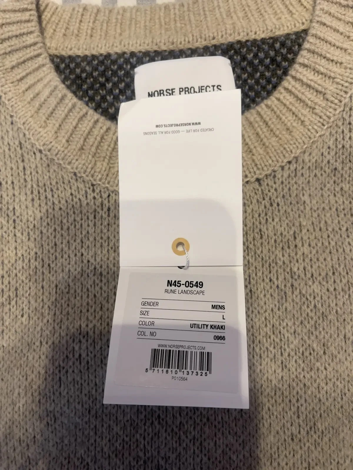 Norse Projects Jacquard Merino Wool Rune Landscape Utility Khaki  Sweater Medium image 5