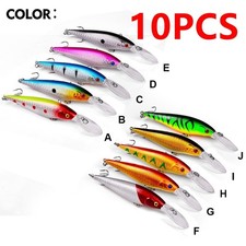 10x Fishing Lures Crankbaits Jerk bait Minnow Lot Hooks Crank Bait Bass Tackle