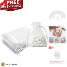 50 Pcs of Elegant 3x4 Inch White Organza Bags with Drawstring for Wedding Favors