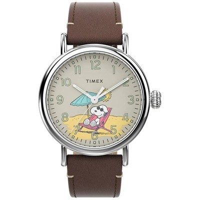 Timex Men's Watch Standard x Peanuts White Dial Brown Leather Strap TW2V61200VQ