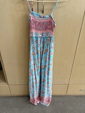Hippie floral maxi sundress smocked top adjustable straps see Measurements
