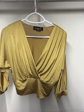 Long Sleeved Blouse With Draped Surplice Neckline