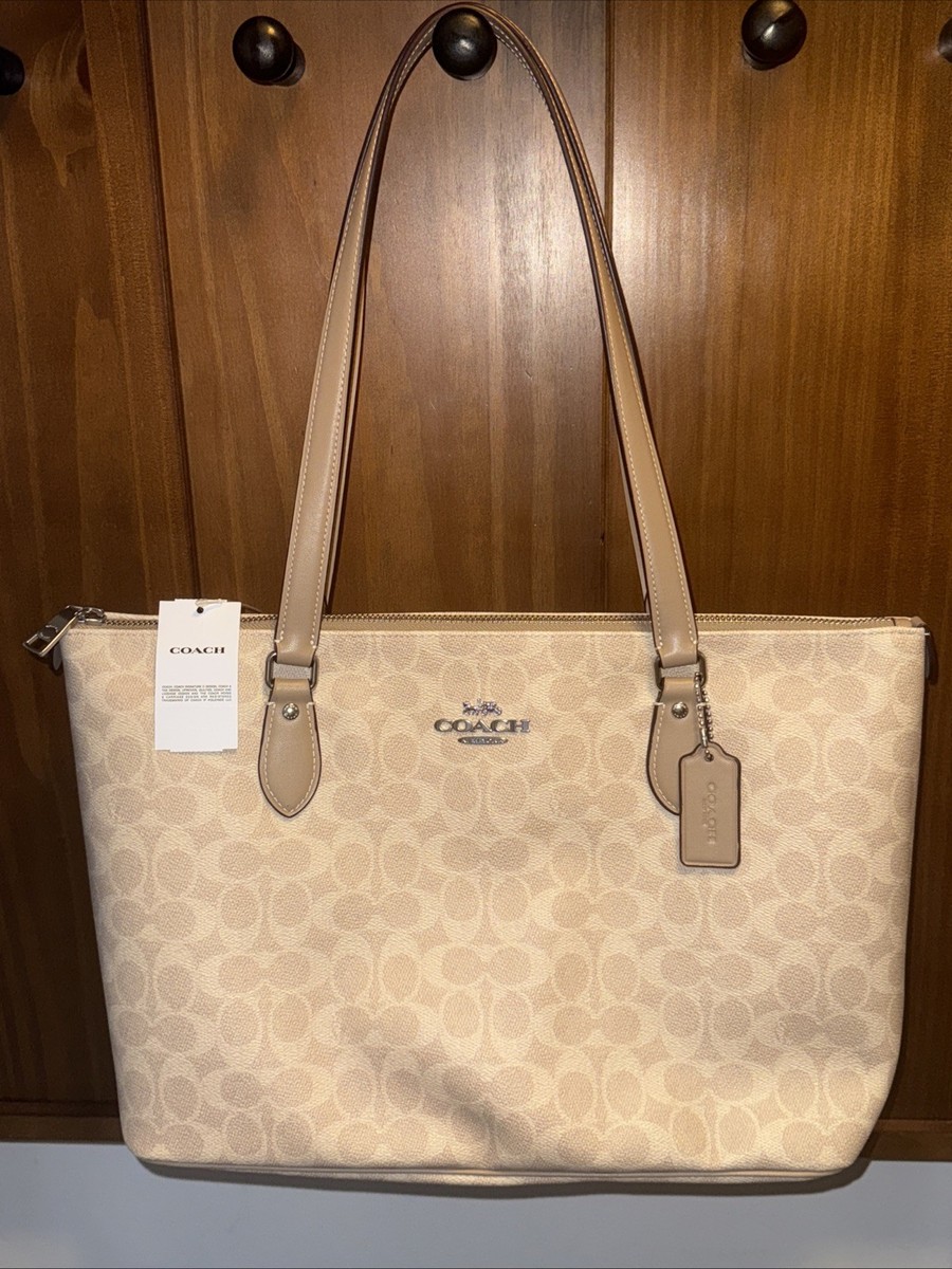 バッグ COACH Signature Gallery Tote Turn Lock Coach Women's Signature Gallery Tote Bag Silver / Sand / Taupe | eBay