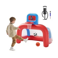 QPAU 2-in-1 Inflatable Toddler Basketball Hoop & Soccer Goal Set, I... Fast Ship