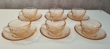 6 Tasses et Sous-Tasses Arcoroc France Verre Rose Côtelé Vintage – Service Café