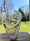 Vintage Murano Art Glass Abstract Swirl Patterned 15” Vase Split Vase