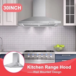 30 dans le hotte de montage mural 450CFM Ventilateur d'échappement de filtre en acier inoxydable LED