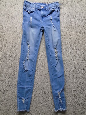 Lovely Girls Denim Jeans Blue Size 12 HL-G105MD Raw Hem Distressed