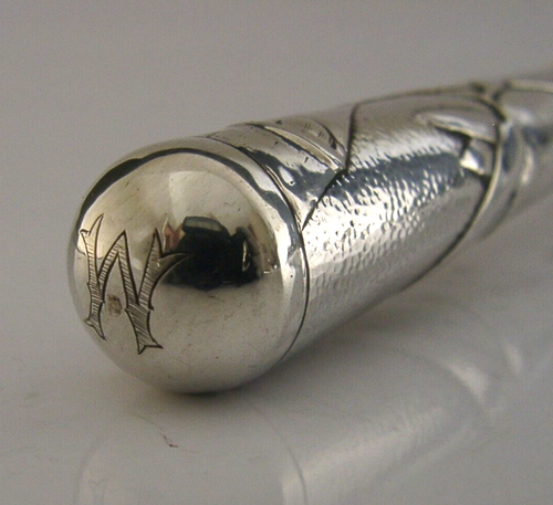 SUPER ALL SILVER CHINESE EXPORT LARGE SILVER BAMBOO BUTTON HOOK 1900 ANTIQUE 64g - Picture 8 of 11