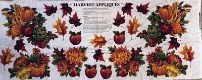 Country Autumn Harvest Appliques Cotton Fabric Panel Cranston  Print 43 x 17