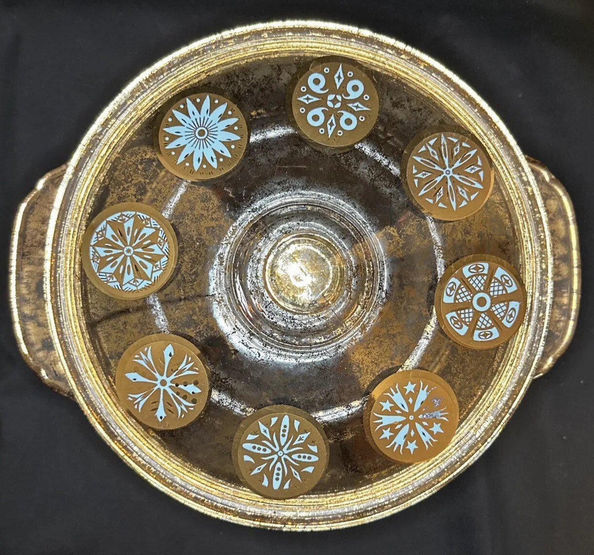 Fire King Briard 2 Qt. Casserole Baking Dish Vintage Gold Aqua