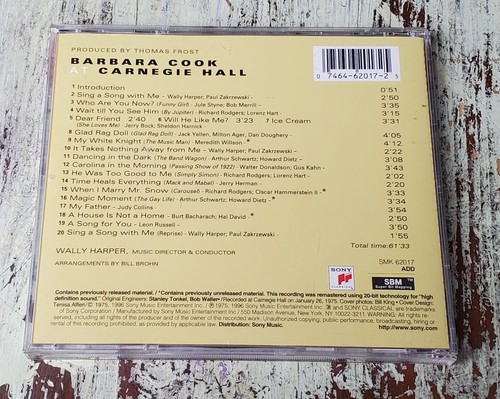 NM Barbara Cook At Carnegie Hall (1996) Sony Classical – SMK 62017 CD, US - Imagen 3 de 3