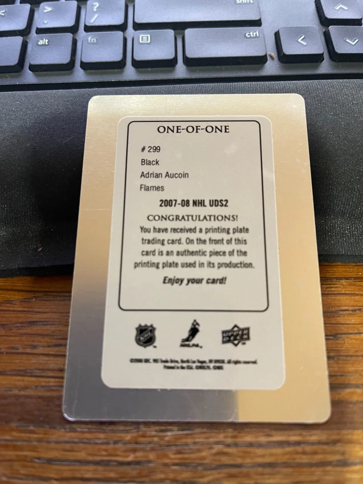 2007-08 Upper Deck Printing Plate Black ADRIAN AUCOIN  1/1  One of One - Image 2 of 2