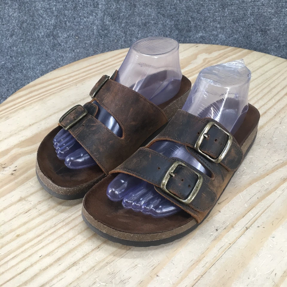 Sandalias de montaña blancas para mujer 8 M Helga hebilla deslizables cuero marrón sin cordones Foto 3 de 4