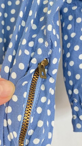 Vintage 1940s blue polka dot dress, white short sleeve peplum rayon midi 38 M L - Picture 8 of 15