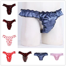 Men's Satin Frilly Ruffled Breifs Crossdress Panties Sissy Thongs Underwear