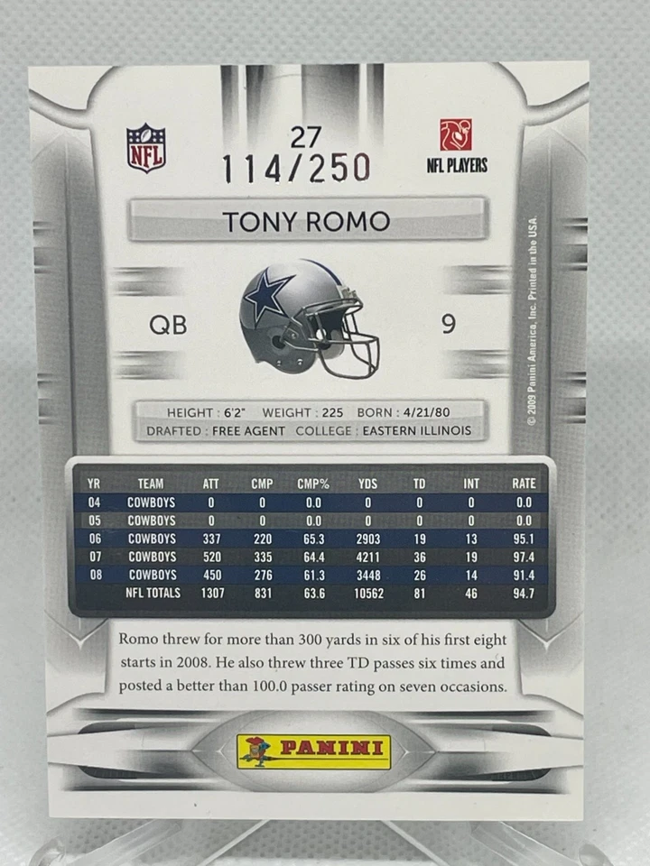 Tony Romo 2009 Playoff Prestige Xtra Points #27 /250 Cowboys XCJX - Image 2 of 2