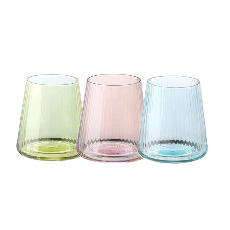Set 6 Bicchieri Acqua Plissé Multicolore da Tavola Cucina Pranzo 400 ml