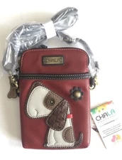 Chala Beagle Puppy Dog Zipper Crossbody Wallet Faux Leather Red Patchwork NEW