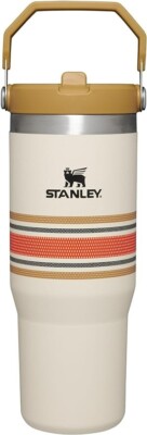 Stanley The IceFlow Flip Straw Tumbler | 30 OZ | Cream  Mesh Beige Brown Striped