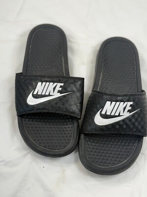 NIKE Benassi Black & White LOGO Checker Slide Sandals Womens Size 8