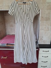 PRIMARK LADIES CREAM BLACK TROUSERS SUIT SIZE 8 