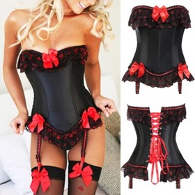 Sexy Women Waist Cincher Training Corset Lace up Bustier Overbust Boned Lingerie