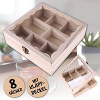 Teebox Holz 8 FäCher Teebeutelbox Teedose Kasten Teeaufbewahrung Verriegelung