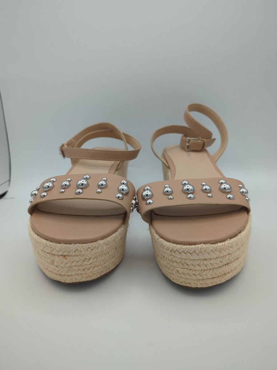 Marc Fisher Size 9M Studded Espadrille Sandals Chunky Platform Tan