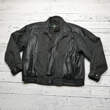 VINTAGE Bermans Leather Wool Blend Jacket Womens XL Black Gray 80s Bomber Coat