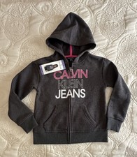NEW Calvin Klein Girl's Hoodie Sweatshirt Size 5/6 Charcoal Full Zip.