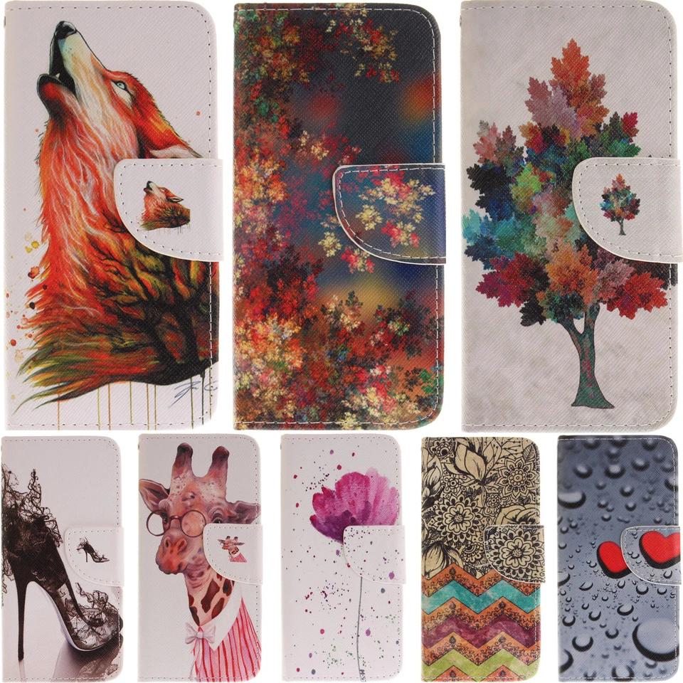 Painted Pattern PU Leather Card Wallet Flip Case Cover For Samsung Galaxy Phones - Image 2 of 4