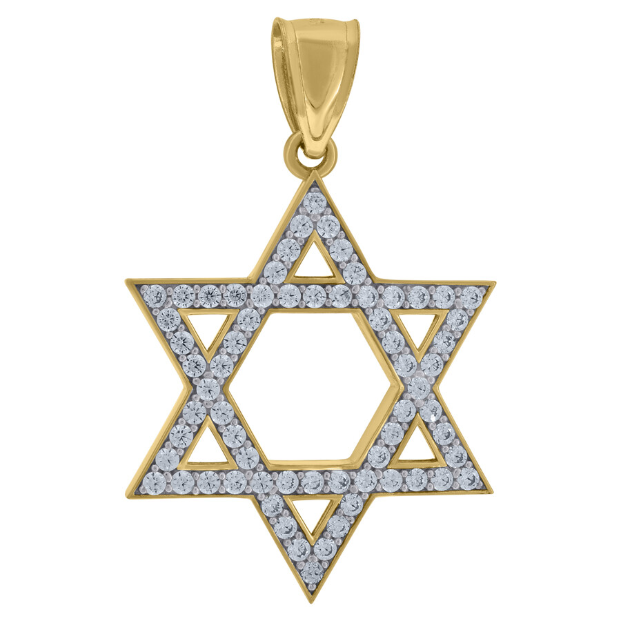 10k Two-Tone Gold Cubic Zirconia Star Of David Religious Charm Pendant 2.9gm