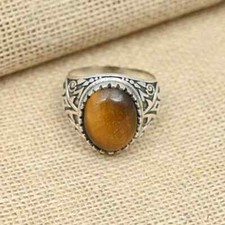 Natural Tiger Eye Gemstone Ring Handmade Ring 925 Sterling Silver Boho Ring Gift