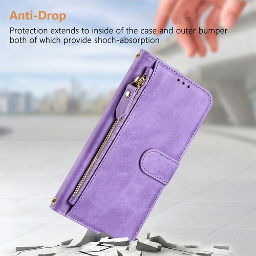 Shockproof Zip Wallet Case Phone Cover for Samsung J4 J6 A12 A20S A21S M55 M34 - Picture 9 of 18