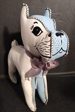 Vintage Softskin Toys Vinyl Stuffed Boxer Dog MCM White  Blue Vibrant Colors 