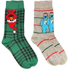 2 Pair Sesame Street Christmas Crew Socks Adult Shoe 6-12 Elmo Cookie, S14 MP