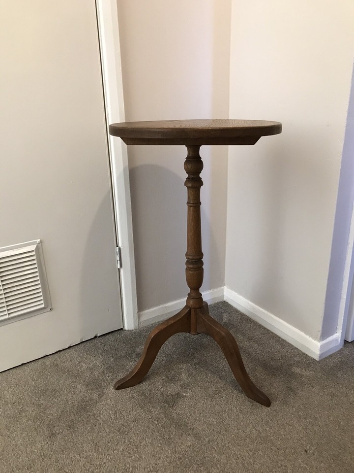 Vintage Oak Tall Round Side Table eBay