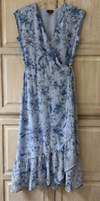 Vince Comuto Blue Floral Midi Wrap Dress Ruffles V-Neck Size 0