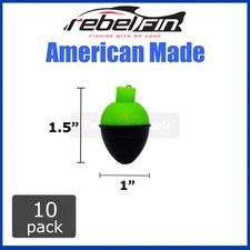10 Count - 1" inch PEAR Green & Black Fishing Bobbers - USA MADE