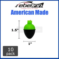 10 Count - 1" inch PEAR Green & Black Fishing Bobbers - USA MADE