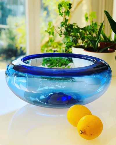Large Blue Crystal "Provence" Bowl by Per Lutken for Royal Copenhagen