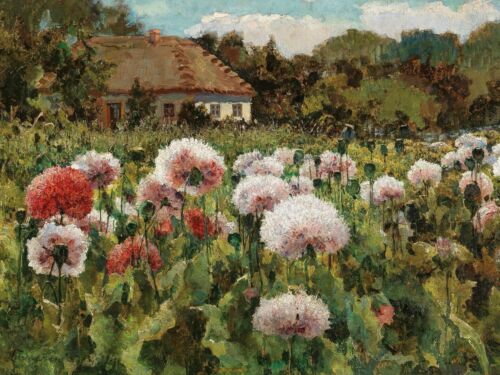 Farm Garden Pink Flowers Still Life 18 x 24 in Rolled Canvas Print Painting - Picture 1 of 2