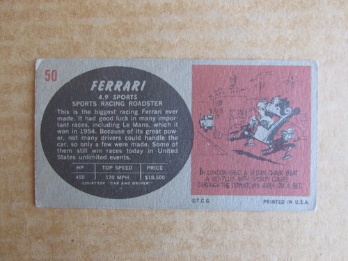 1961 TOPPS SPORTS CARS CARD SINGLES COMPLETE YOUR SET PICK CHOOSE - Picture 73 of 97