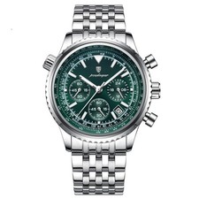 POEDAGAR Men  s Quartz Chronograph Watch Stainless Steel Waterproof Luminous
