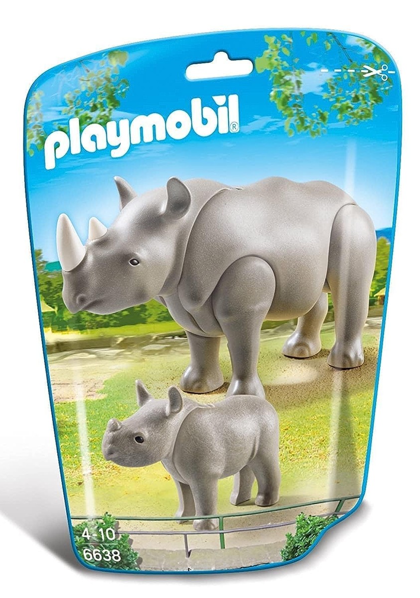 Playmobil Rhino and Baby Animal Figure Set Pink 2 Piece Toy Set